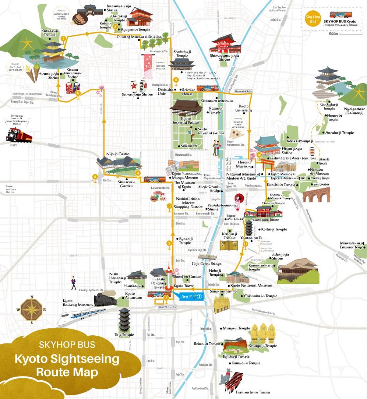 Kyoto Hop On Hop Off bus tours kaart