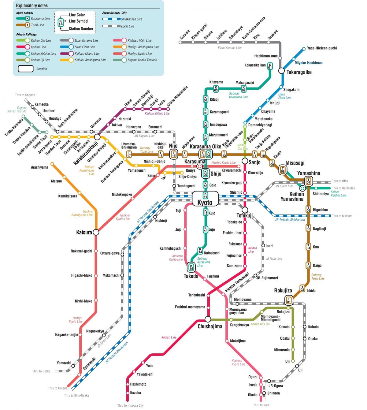 Kyoto metro stations kaart