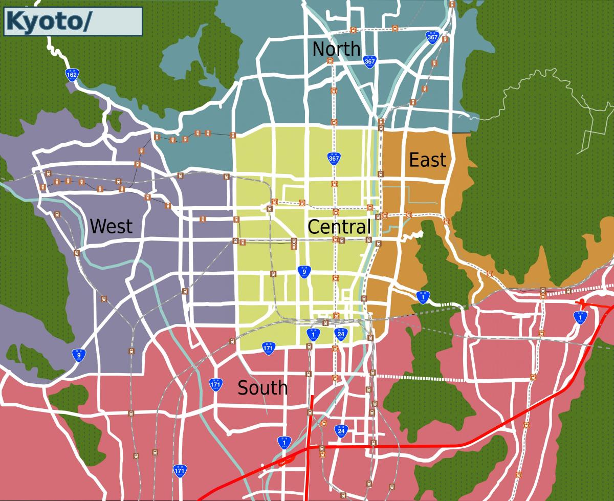 Kyoto buurten kaart